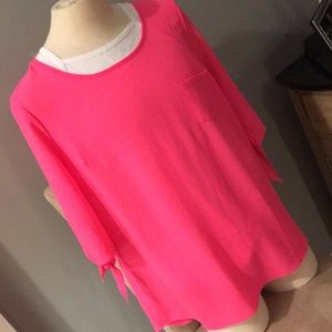 Shot Pink blouse 3/4 length sleeves with tie SZ 1X